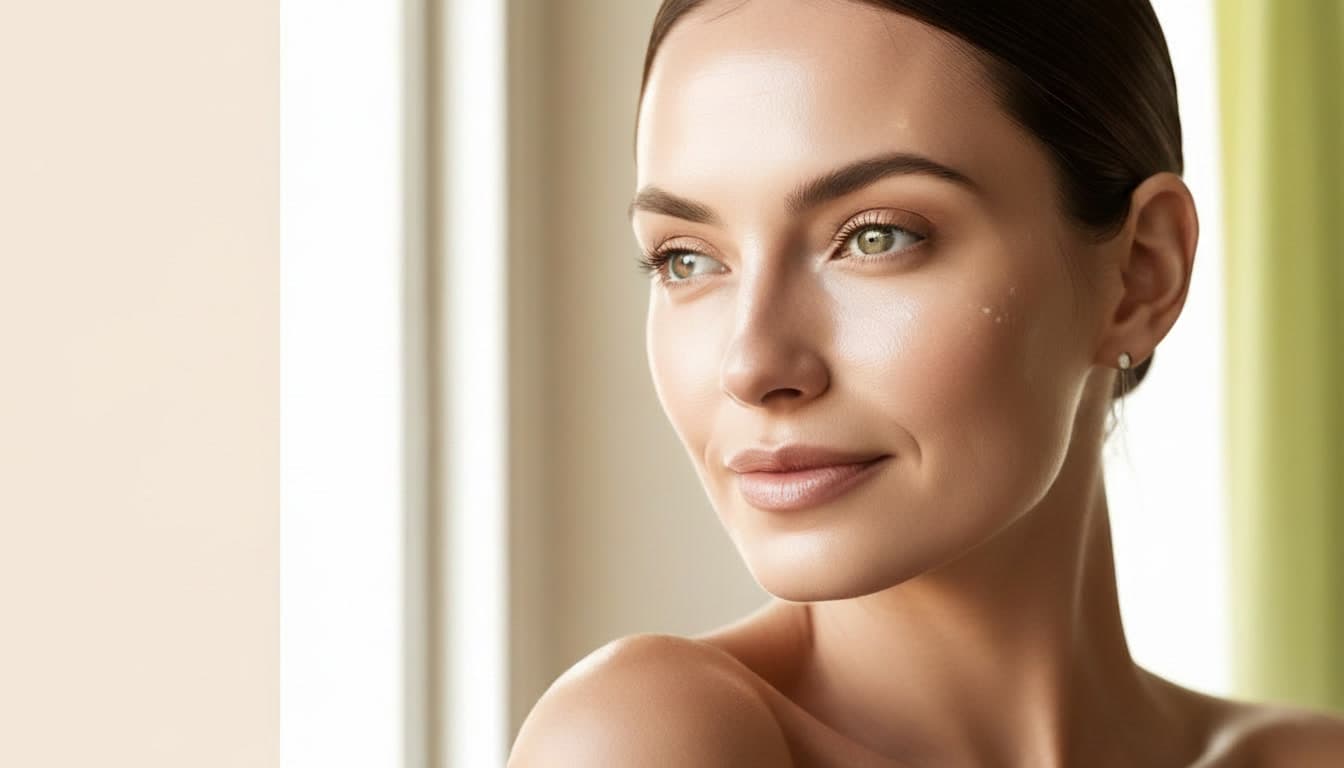 Portrait en gros plan d'une peau lumineuse et hydratée — Luméra